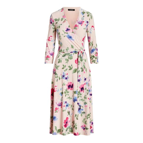 Ralph Lauren Floral-Print Wrap Midi Dress Sz 4 - Picture 2 of 6